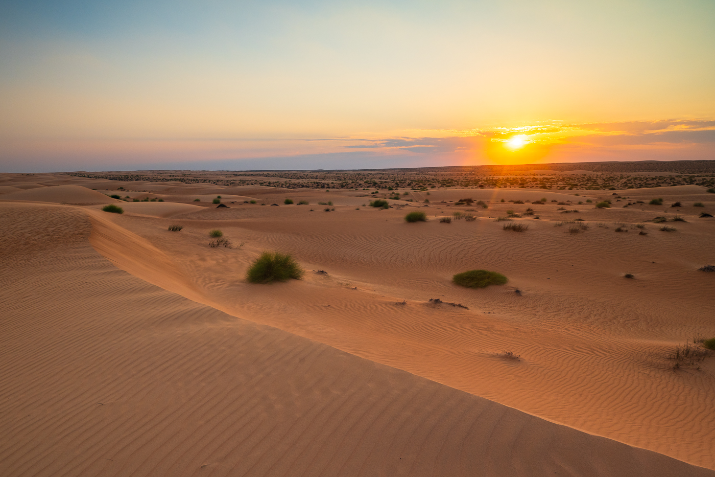 Sonnenuntergang in der Wahiba, Oman